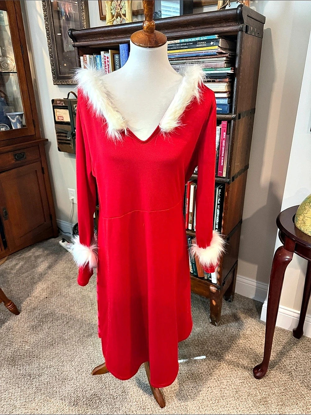 Holiday Red Faux-Fur Trim Dress